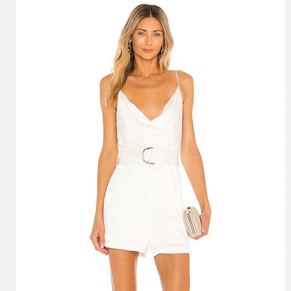 Karina Grimaldi white cowl neck silk elegant belted romper XS